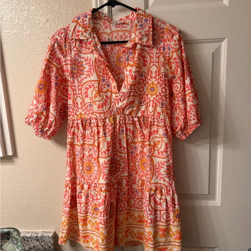 Olivaceous Coral and Pink Floral Boho dress
